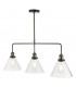 Straight Bar Pendant Light Antique Nickel Clear Glass, 3x E27