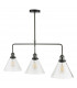 Straight Bar Pendant Light Antique Nickel Clear Glass, 3x E27