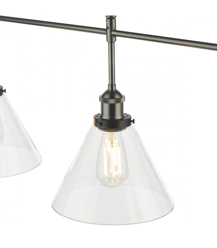 Straight Bar Pendant Light Antique Nickel Clear Glass, 3x E27