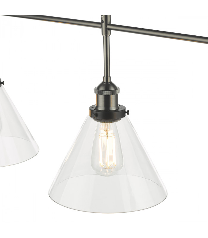Straight Bar Pendant Light Antique Nickel Clear Glass, 3x E27