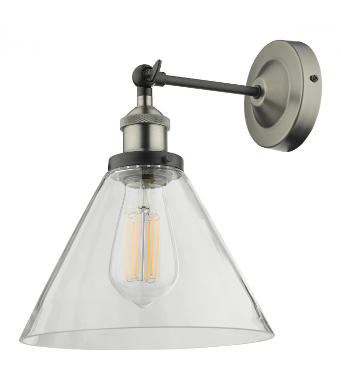 Single Wall Light Antique Nickel Clear Glass