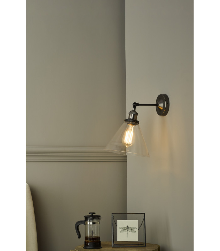 Single Wall Light Antique Nickel Clear Glass