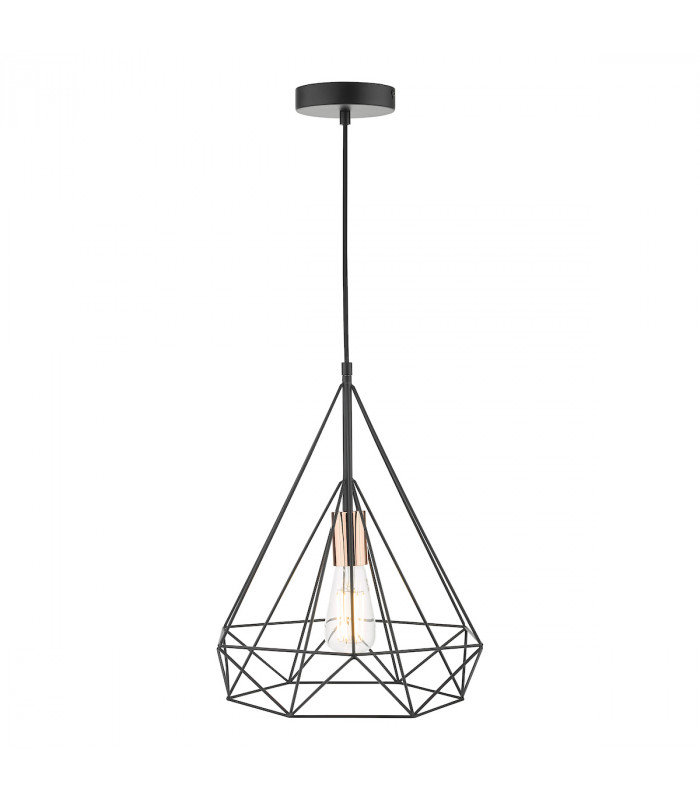 Wire Frame Single Pendant Light Black and Copper, 1x E27