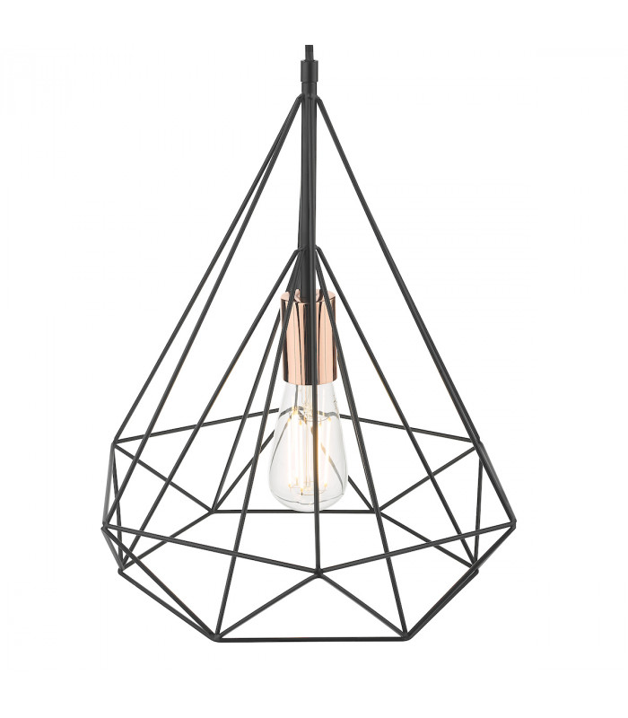 Wire Frame Single Pendant Light Black and Copper, 1x E27