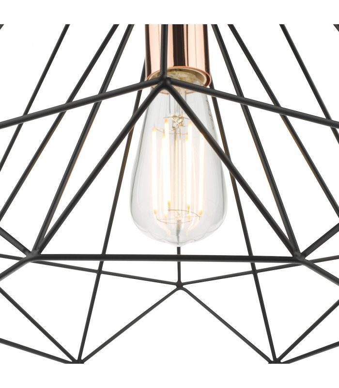 Wire Frame Single Pendant Light Black and Copper, 1x E27