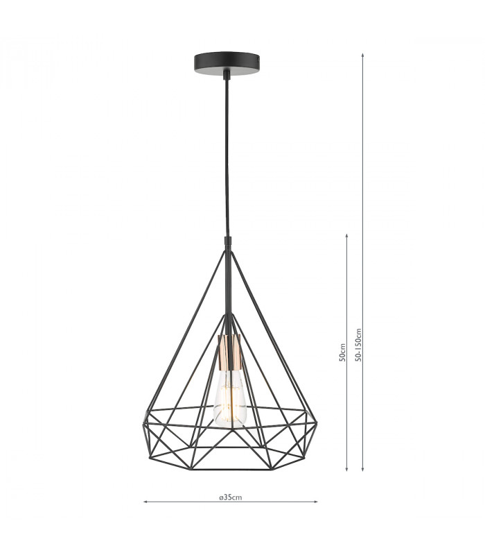 Wire Frame Single Pendant Light Black and Copper, 1x E27