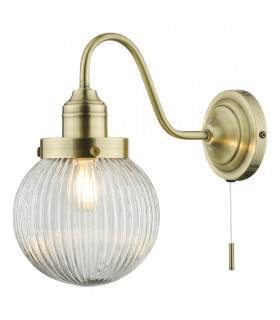 Single Wall Light Antique Brass Ribbed Glass