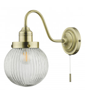 Single Wall Light Antique Brass Ribbed Glass