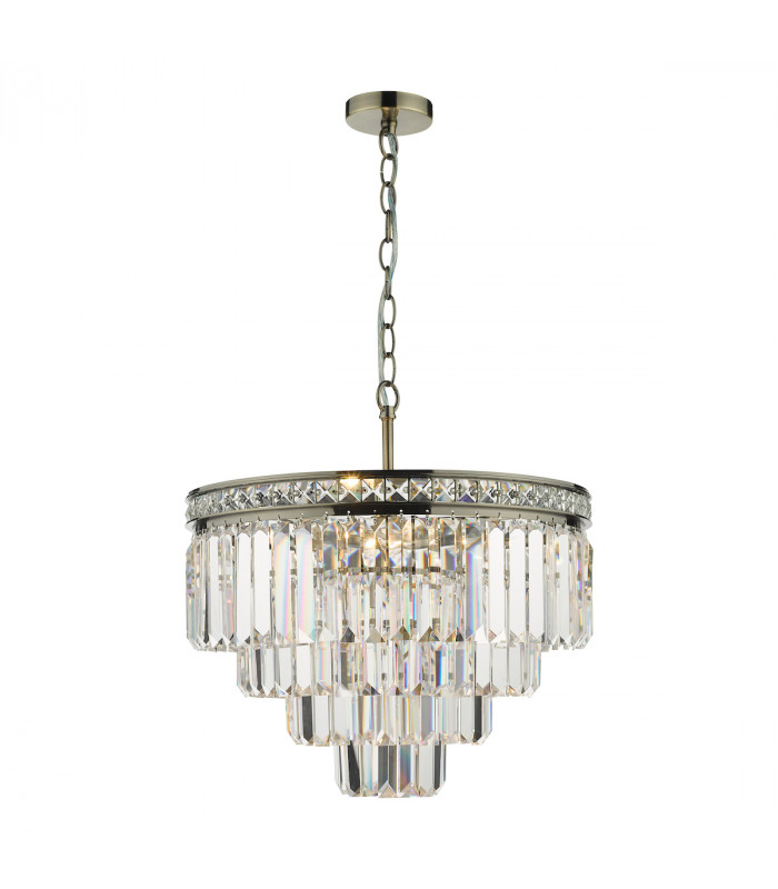 Pendant Light Antique Brass Crystal, 4x E14
