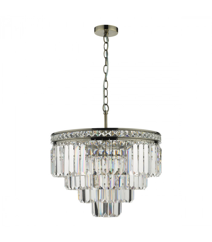 Pendant Light Antique Brass Crystal, 4x E14