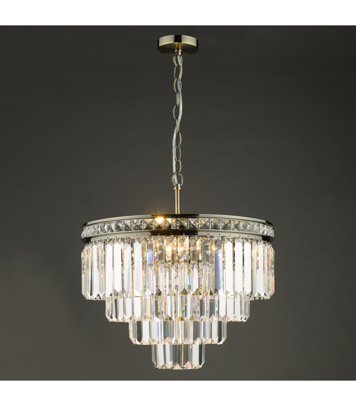 Pendant Light Antique Brass Crystal, 4x E14