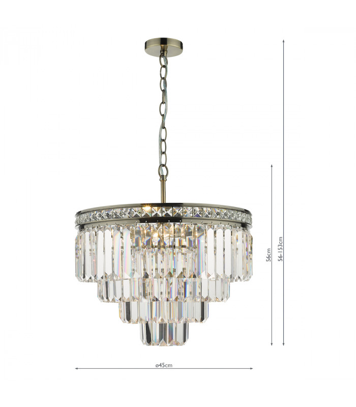 Pendant Light Antique Brass Crystal, 4x E14