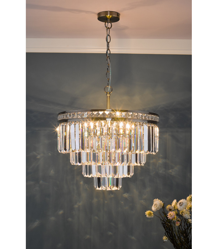 Pendant Light Antique Brass Crystal, 4x E14