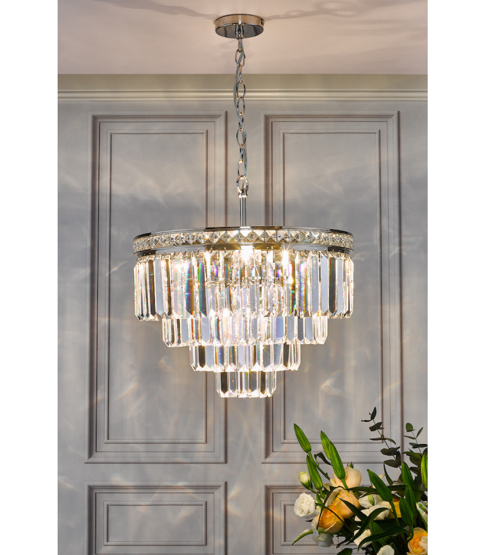 Pendant Light Polished Nickel Crystal, 4x E14