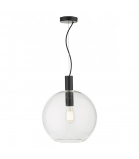 Dome Single Pendant Light Black Clear Glass, 1x E27