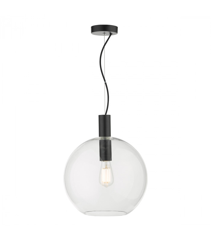Dome Single Pendant Light Black Clear Glass, 1x E27