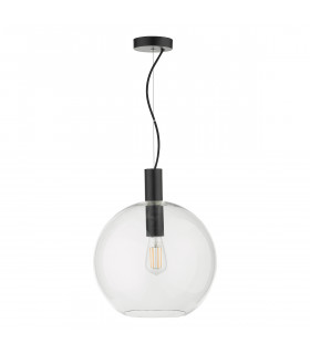 Dome Single Pendant Light Black Clear Glass, 1x E27