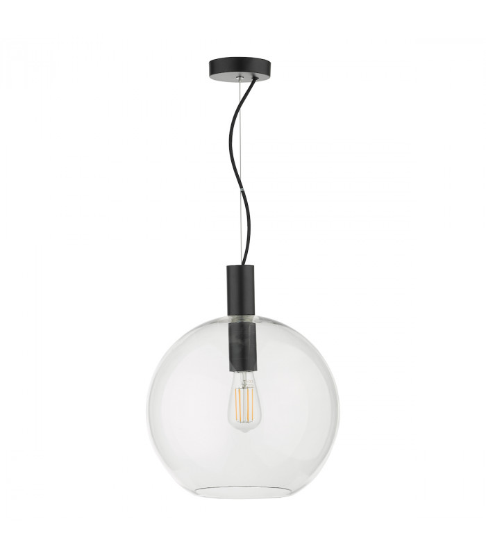 Dome Single Pendant Light Black Clear Glass, 1x E27