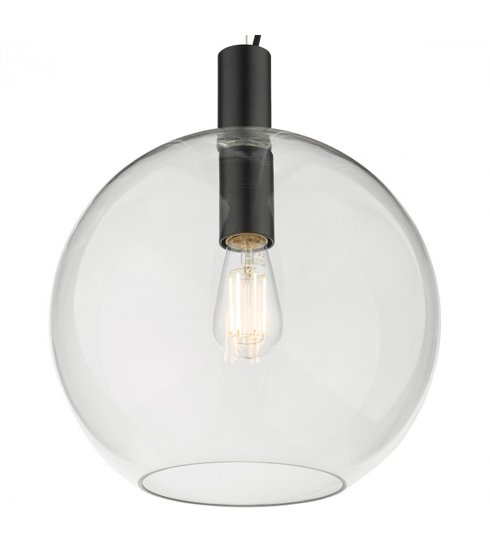 Dome Single Pendant Light Black Clear Glass, 1x E27