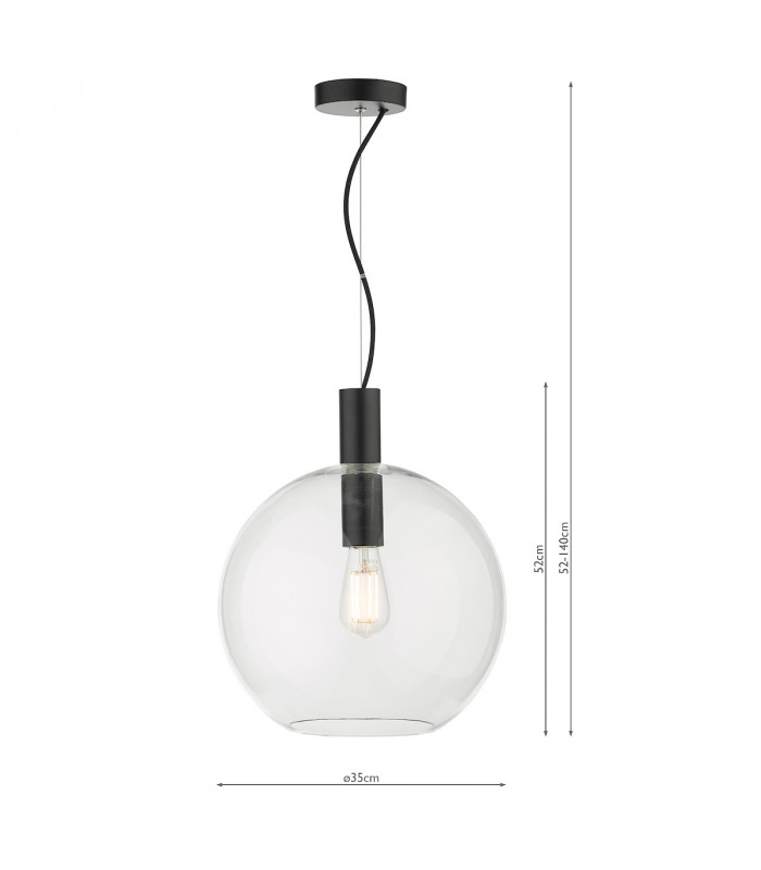 Dome Single Pendant Light Black Clear Glass, 1x E27