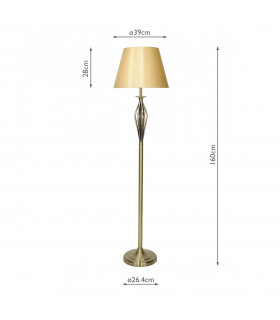 Floor Lamp Antique Brass complete with Gold Round Tapered Shade