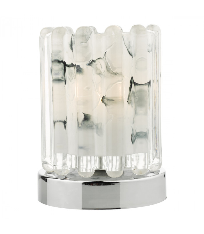 Cylindrical Touch Table Lamp Polished Chrome With Ribbed Glass