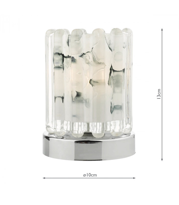 Cylindrical Touch Table Lamp Polished Chrome With Ribbed Glass