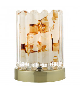 Cylindrical Touch Table Lamp Antique Brass With Ribbed Glass