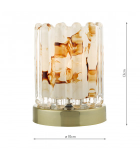 Cylindrical Touch Table Lamp Antique Brass With Ribbed Glass