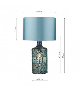 Table Lamp Blue Mosaic Dual Source complete with Round Drum Shade