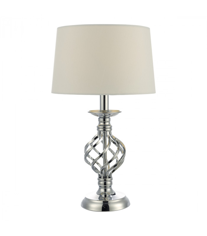 Touch Table Lamp Polished Chrome Twist Cage Base Complete With Ivory Round Tapered Shade