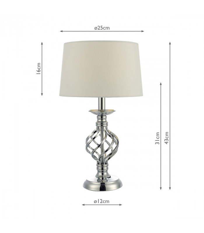 Touch Table Lamp Polished Chrome Twist Cage Base Complete With Ivory Round Tapered Shade