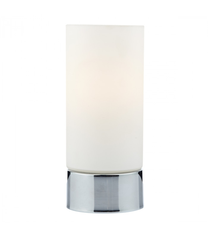 Cylindrical Touch Table Lamp Polished Chrome complete with Glass Shade