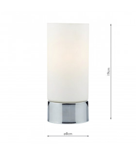 Cylindrical Touch Table Lamp Polished Chrome complete with Glass Shade