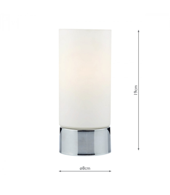 Cylindrical Touch Table Lamp Polished Chrome complete with Glass Shade