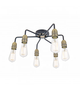 Flush Ceiling Light Black & Antique Brass, 6x E27