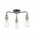 Flush Ceiling Light Black & Antique Brass, 3x E27