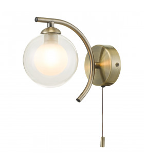 Wall Light Antique Brass With Clear, Opal Glass