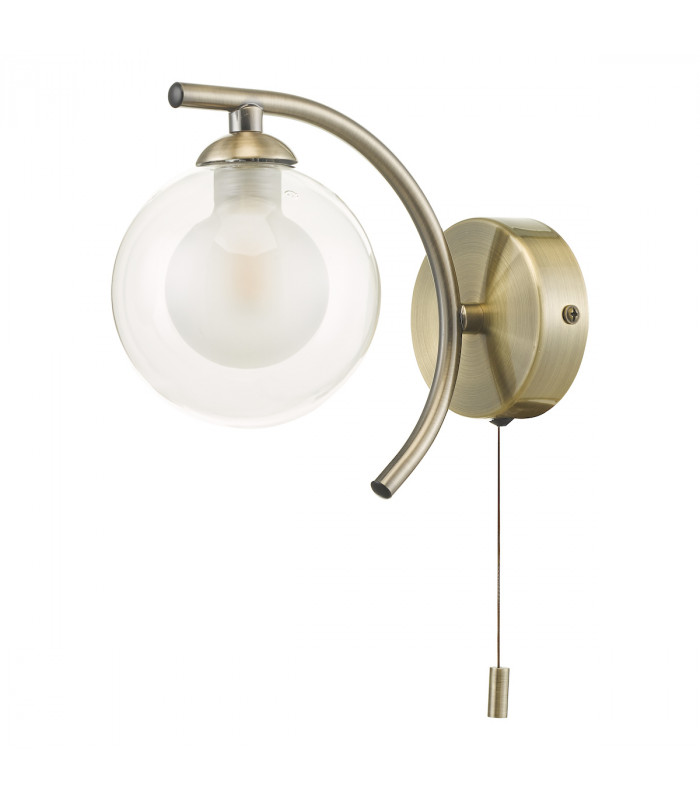 Wall Light Antique Brass With Clear, Opal Glass