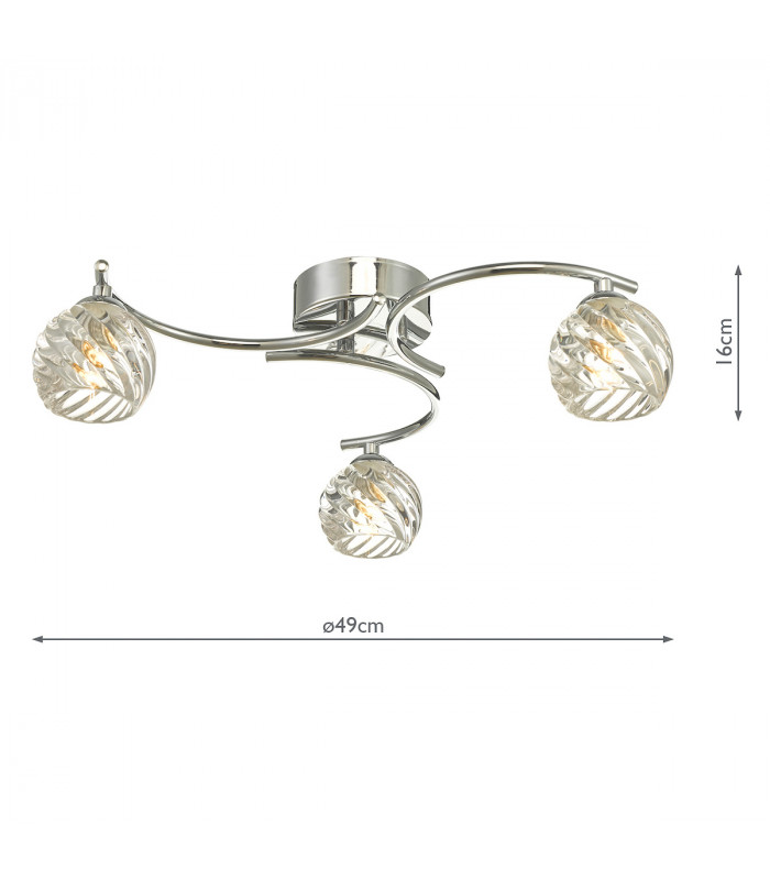 Semi Flush Ceiling Light Light Polished Chrome With Twisted Open Glass, 3x G9