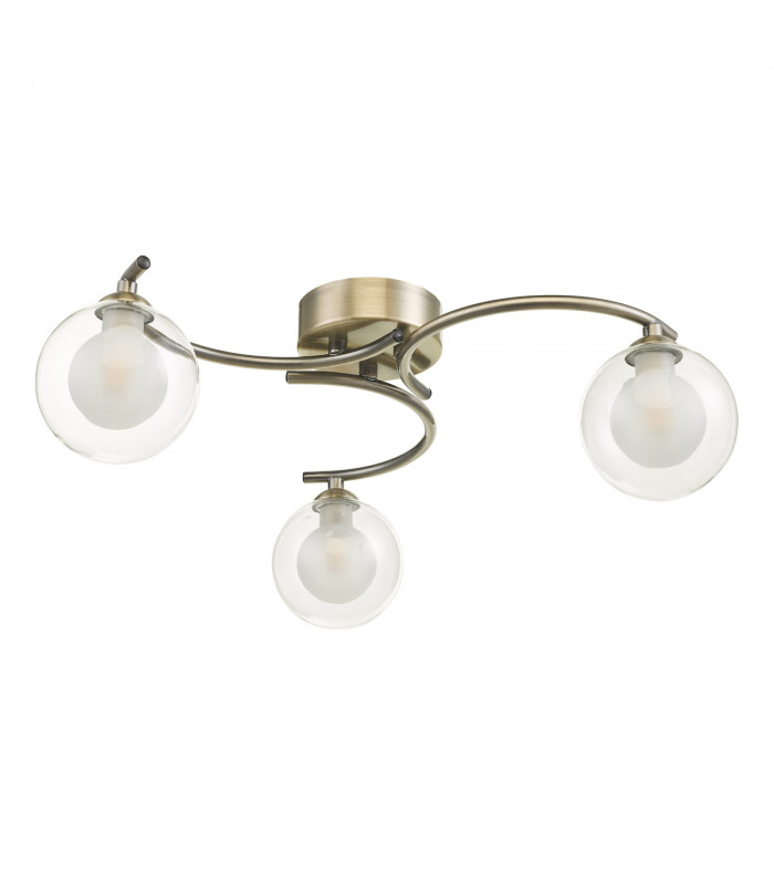 Semi Flush Ceiling Light Light Antique Brass With Clear, Opal Glass, 3x G9