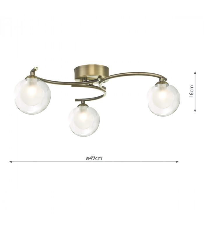 Semi Flush Ceiling Light Light Antique Brass With Clear, Opal Glass, 3x G9