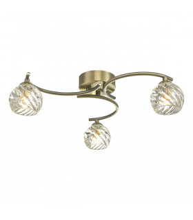 Semi Flush Ceiling Light Light Antique Brass With Twisted Open Glass, 3x G9