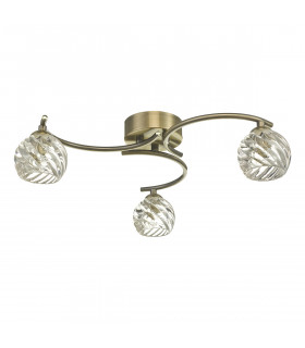 Semi Flush Ceiling Light Light Antique Brass With Twisted Open Glass, 3x G9