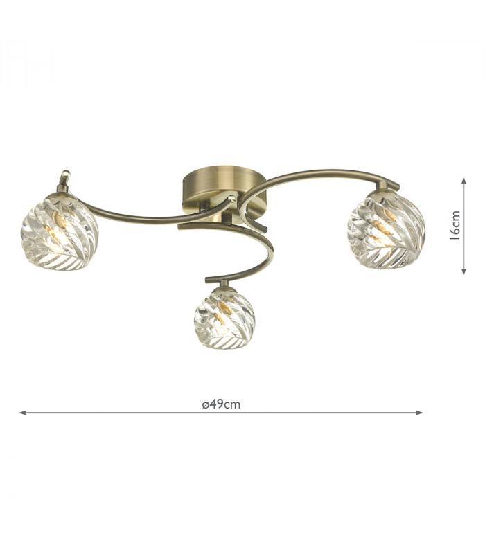Semi Flush Ceiling Light Light Antique Brass With Twisted Open Glass, 3x G9