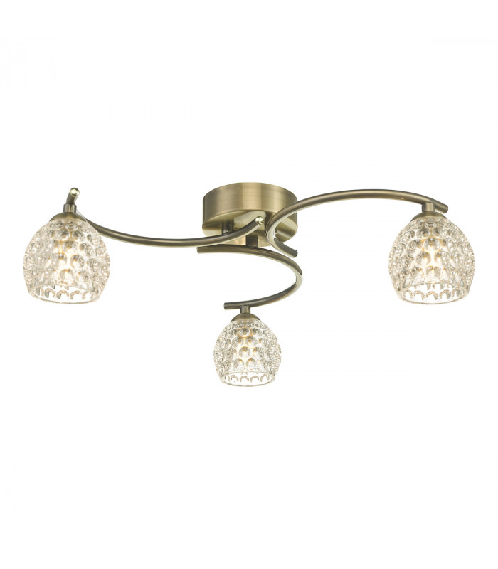 Semi Flush Ceiling Light Light Antique Brass With Dimpled Glass, 3x G9