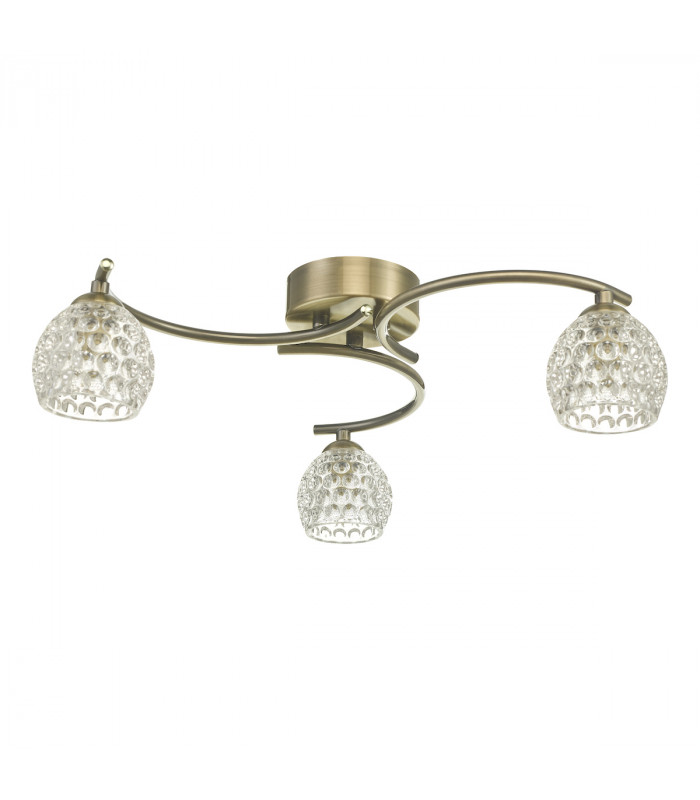 Semi Flush Ceiling Light Light Antique Brass With Dimpled Glass, 3x G9