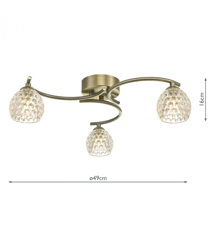 Semi Flush Ceiling Light Light Antique Brass With Dimpled Glass, 3x G9