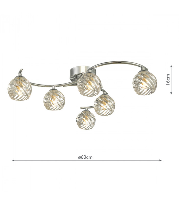 Semi Flush Ceiling Light Light Polished Chrome With Twisted Open Glass, 6x G9