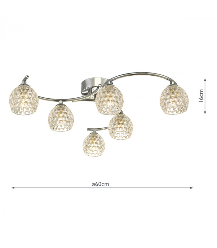 Semi Flush Ceiling Light Light Polished Chrome With Dimpled Glass, 6x G9